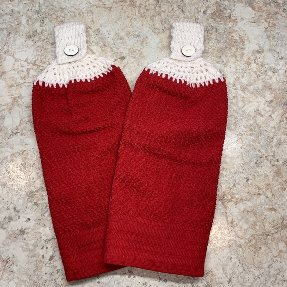 2 Handing Kitchen Hand Towels / Handmade / Red / Country or Contemporary Decor - Picture 2 of 4
